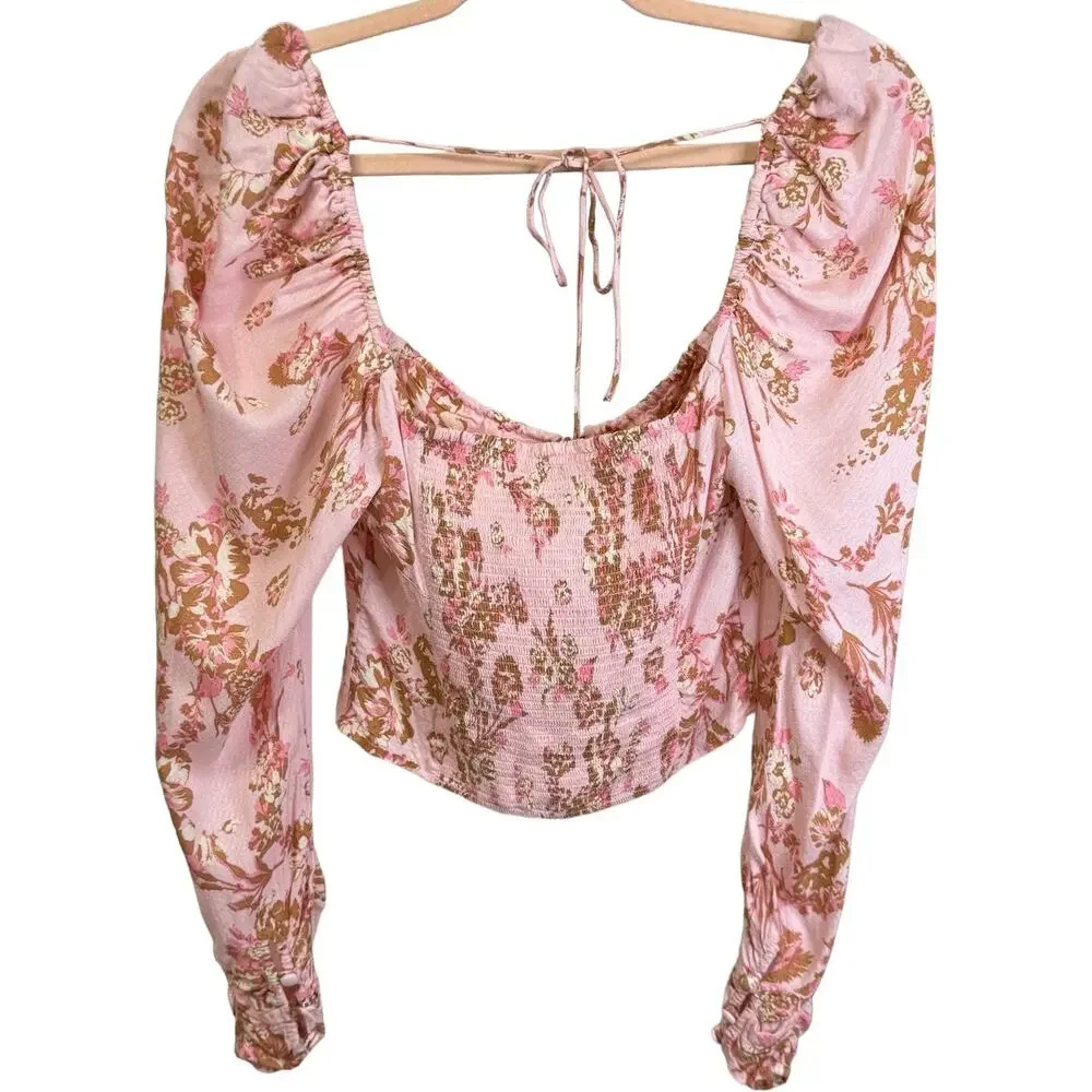 * New ~ FREE PEOPLE ~ Women's Pink Combo Hilary Printed Top Small